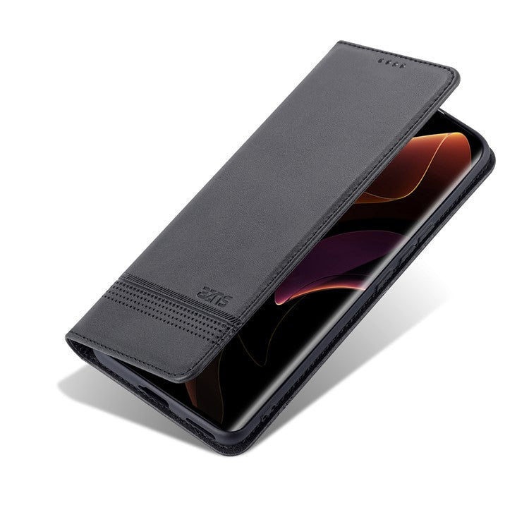 AZNS Fall Prevention PU Leather Wallet Flip Case Magnetic Absorption Folding Stand Protective Cover for Honor 60 - Black