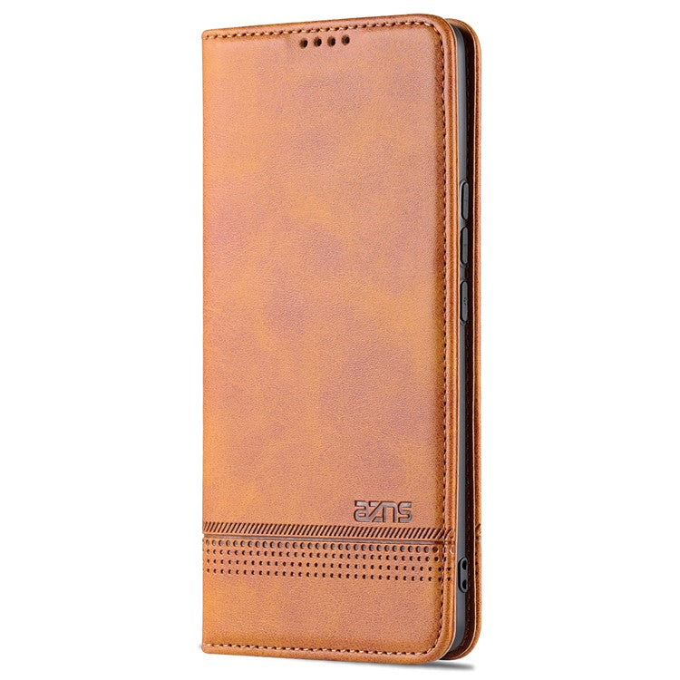 AZNS Fall Prevention PU Leather Wallet Flip Case Magnetic Absorption Folding Stand Protective Cover for Honor 60 - Brown