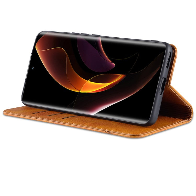 AZNS Fall Prevention PU Leather Wallet Flip Case Magnetic Absorption Folding Stand Protective Cover for Honor 60 - Brown