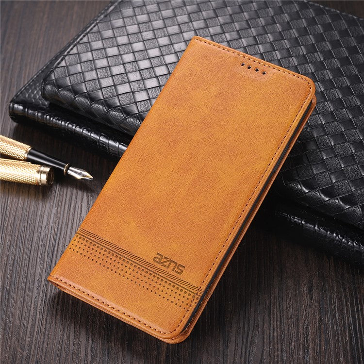 AZNS Fall Prevention PU Leather Wallet Flip Case Magnetic Absorption Folding Stand Protective Cover for Honor 60 - Brown