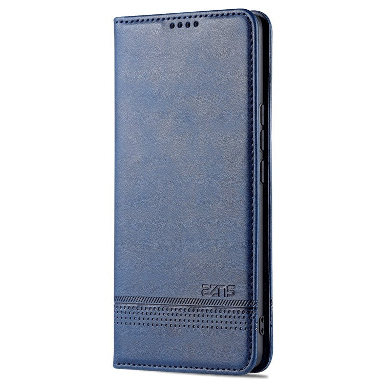 AZNS Fall Prevention PU Leather Wallet Flip Case Magnetic Absorption Folding Stand Protective Cover for Honor 60 - Blue