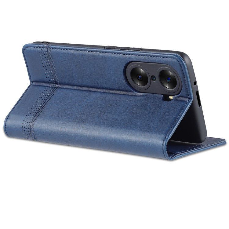 AZNS Fall Prevention PU Leather Wallet Flip Case Magnetic Absorption Folding Stand Protective Cover for Honor 60 - Blue