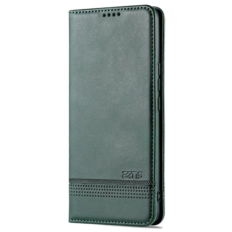 AZNS Fall Prevention PU Leather Wallet Flip Case Magnetic Absorption Folding Stand Protective Cover for Honor 60 - Green
