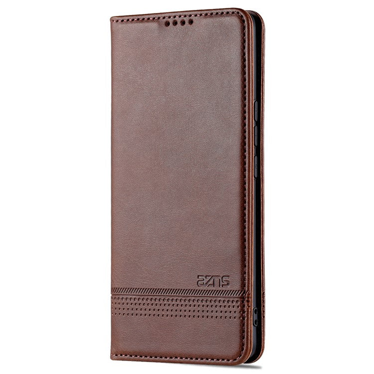 AZNS Fall Prevention PU Leather Wallet Flip Case Magnetic Absorption Folding Stand Protective Cover for Honor 60 - Coffee