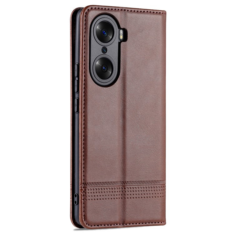 AZNS Fall Prevention PU Leather Wallet Flip Case Magnetic Absorption Folding Stand Protective Cover for Honor 60 - Coffee