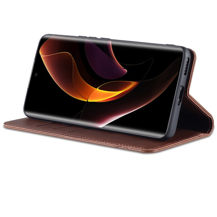 AZNS Fall Prevention PU Leather Wallet Flip Case Magnetic Absorption Folding Stand Protective Cover for Honor 60 - Coffee