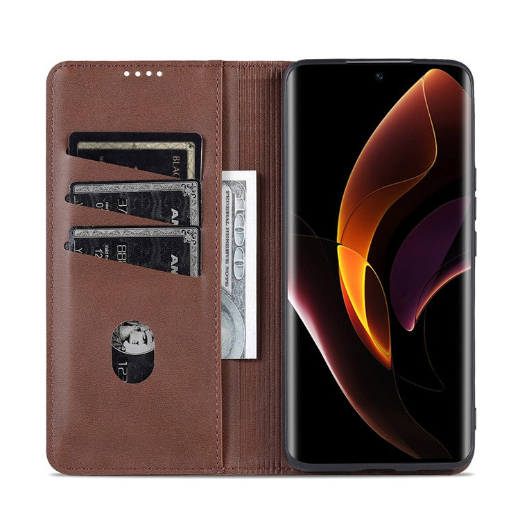AZNS Fall Prevention PU Leather Wallet Flip Case Magnetic Absorption Folding Stand Protective Cover for Honor 60 - Coffee