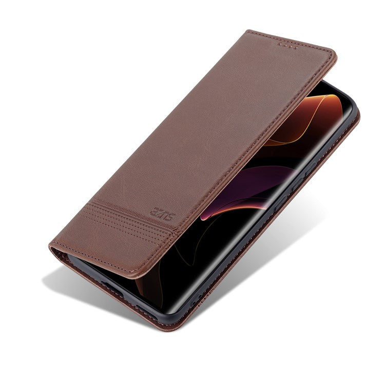 AZNS Fall Prevention PU Leather Wallet Flip Case Magnetic Absorption Folding Stand Protective Cover for Honor 60 - Coffee