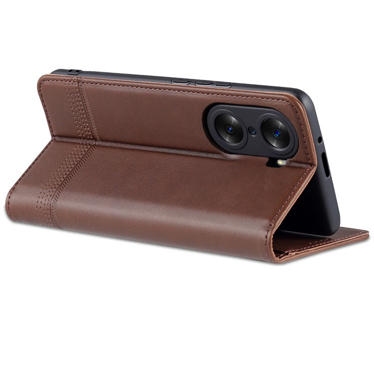 AZNS Fall Prevention PU Leather Wallet Flip Case Magnetic Absorption Folding Stand Protective Cover for Honor 60 - Coffee