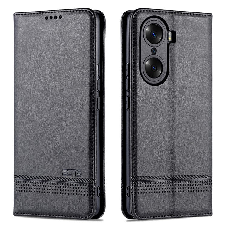 AZNS PU Leather + TPU Wallet Flip Case Magnetic Absorption Folding Stand Protective Cover for Honor 60 Pro - Black