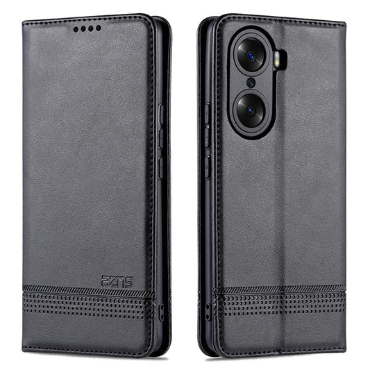 AZNS PU Leather + TPU Wallet Flip Case Magnetic Absorption Folding Stand Protective Cover for Honor 60 Pro - Black