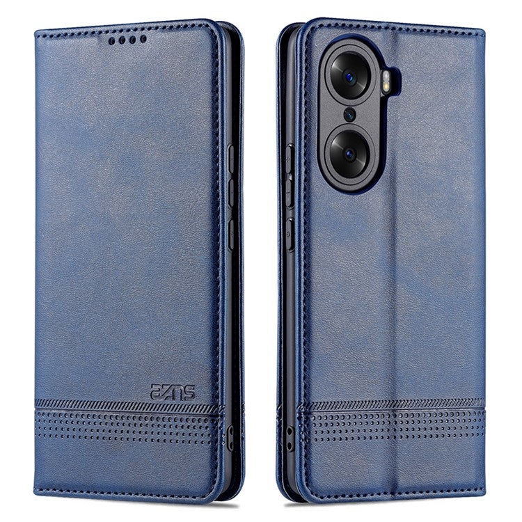 AZNS PU Leather + TPU Wallet Flip Case Magnetic Absorption Folding Stand Protective Cover for Honor 60 Pro - Blue