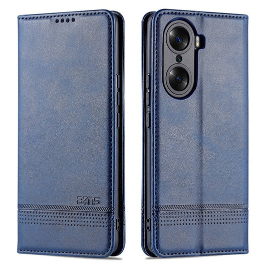 AZNS PU Leather + TPU Wallet Flip Case Magnetic Absorption Folding Stand Protective Cover for Honor 60 Pro - Blue