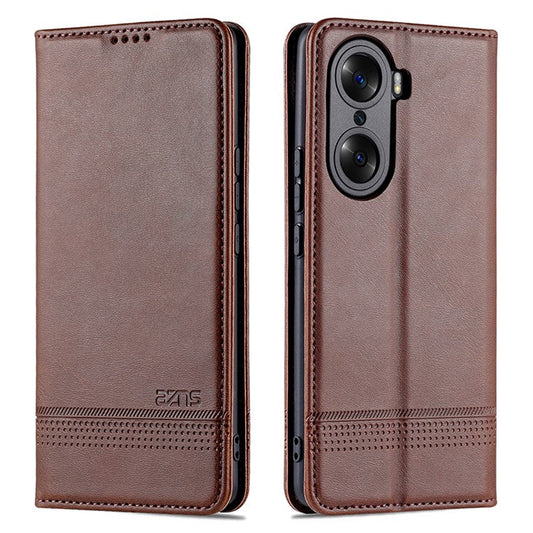 AZNS PU Leather + TPU Wallet Flip Case Magnetic Absorption Folding Stand Protective Cover for Honor 60 Pro - Coffee