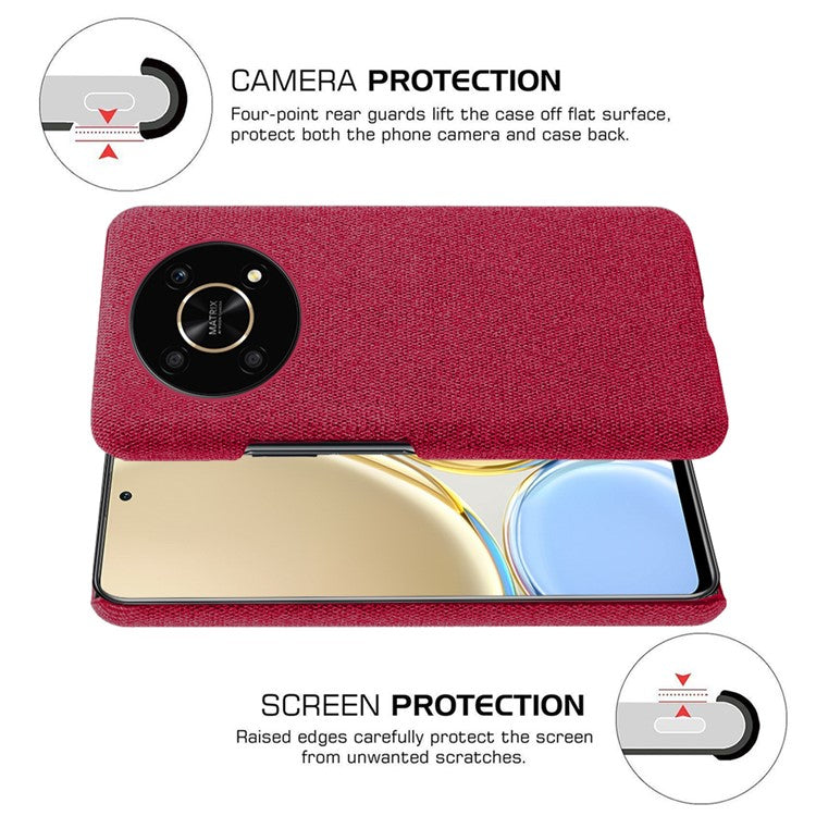 For Honor X30/X9 5G/Magic 4 Lite 5G Solid Color Cloth Coated Phone Case Incomplete Covering Hard PC Protective Cover - Red