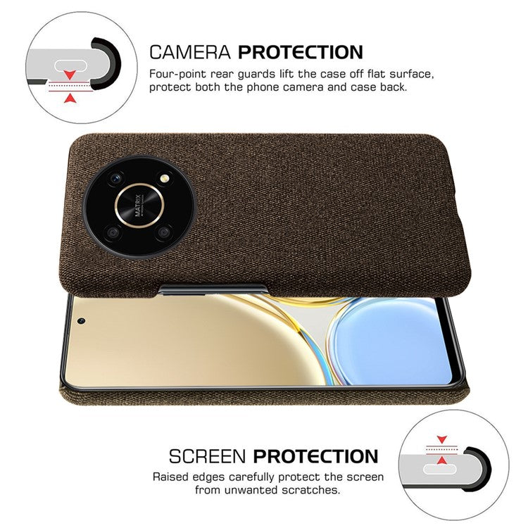 For Honor X30/X9 5G/Magic 4 Lite 5G Solid Color Cloth Coated Phone Case Incomplete Covering Hard PC Protective Cover - Brown