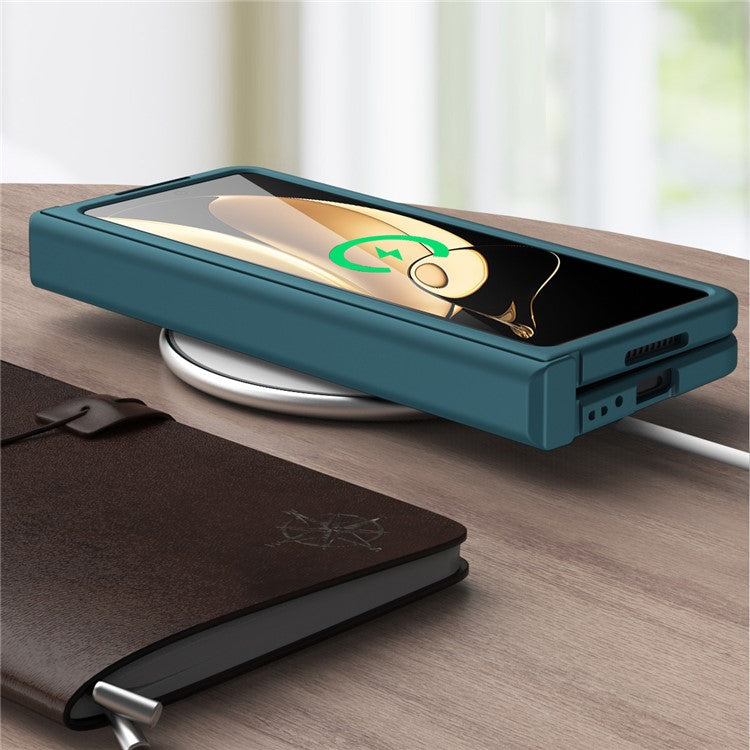 For Honor Magic V Hinge Design All-round Coverage Hard PC Folding Phone Case Cover with Glass Screen Protector - Transparent