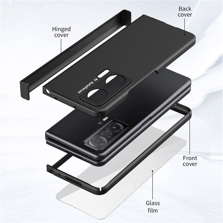 For Honor Magic V Hinge Design All-round Coverage Hard PC Folding Phone Case Cover with Glass Screen Protector - Transparent