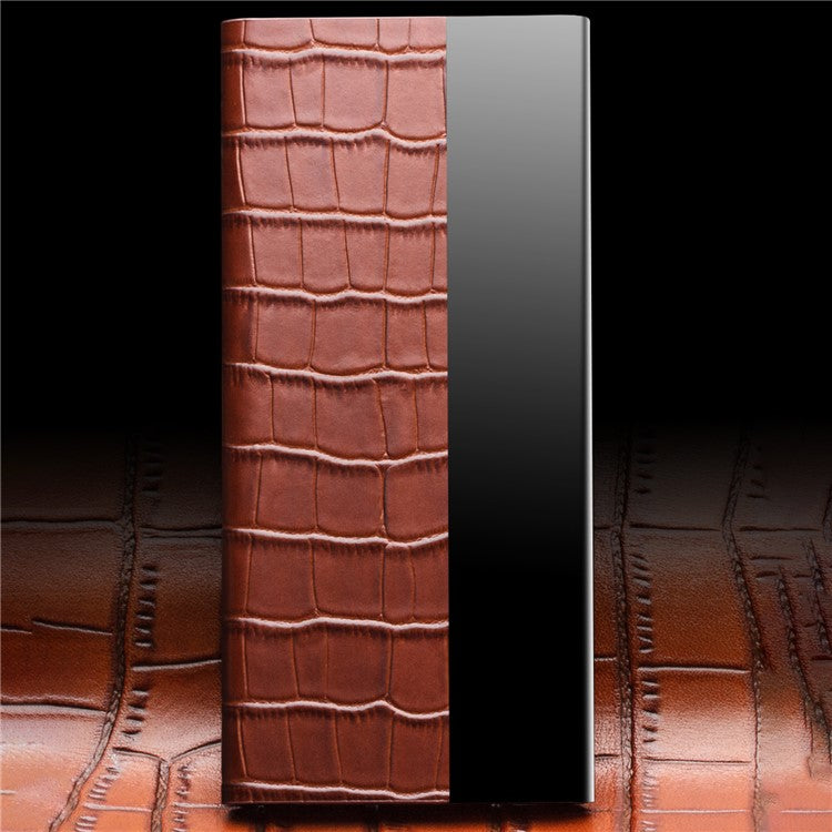 QIALINO Top Layer Cowhide Leather Phone Case for Honor 50/Huawei nova 9, Crocodile Texture View Window Protective Cover - Brown