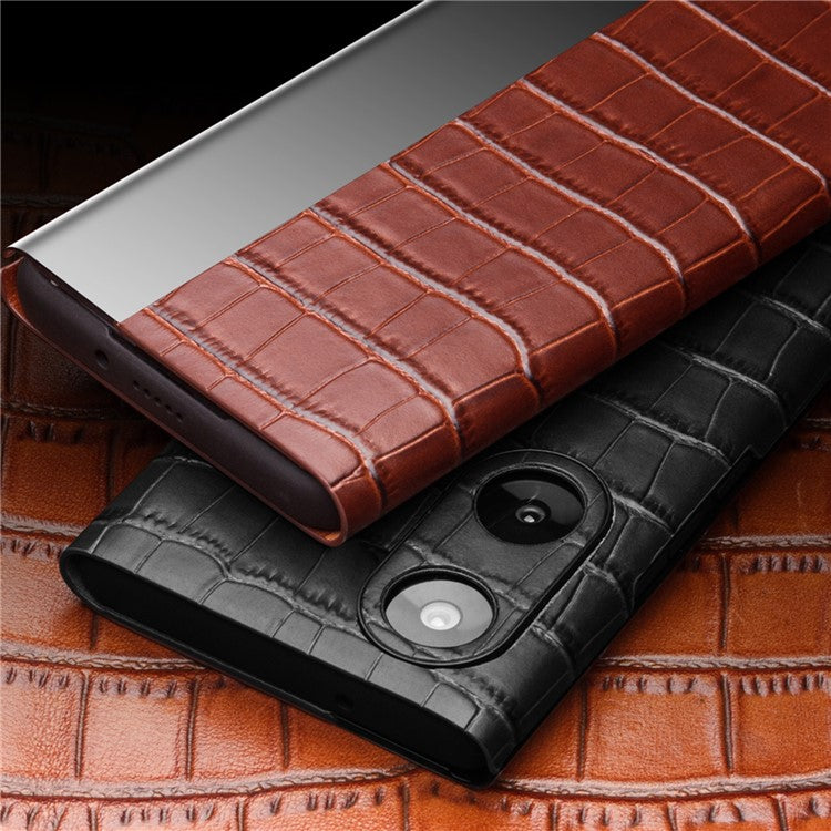 QIALINO Top Layer Cowhide Leather Phone Case for Honor 50/Huawei nova 9, Crocodile Texture View Window Protective Cover - Brown