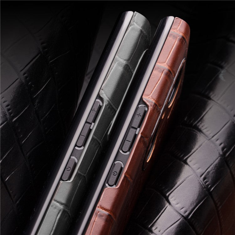 QIALINO Top Layer Cowhide Leather Phone Case for Honor 50/Huawei nova 9, Crocodile Texture View Window Protective Cover - Brown