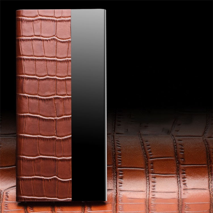 QIALINO Transparent View Window Cowhide Leather Case for Honor 60 Pro, Crocodile Texture Phone Cover - Brown