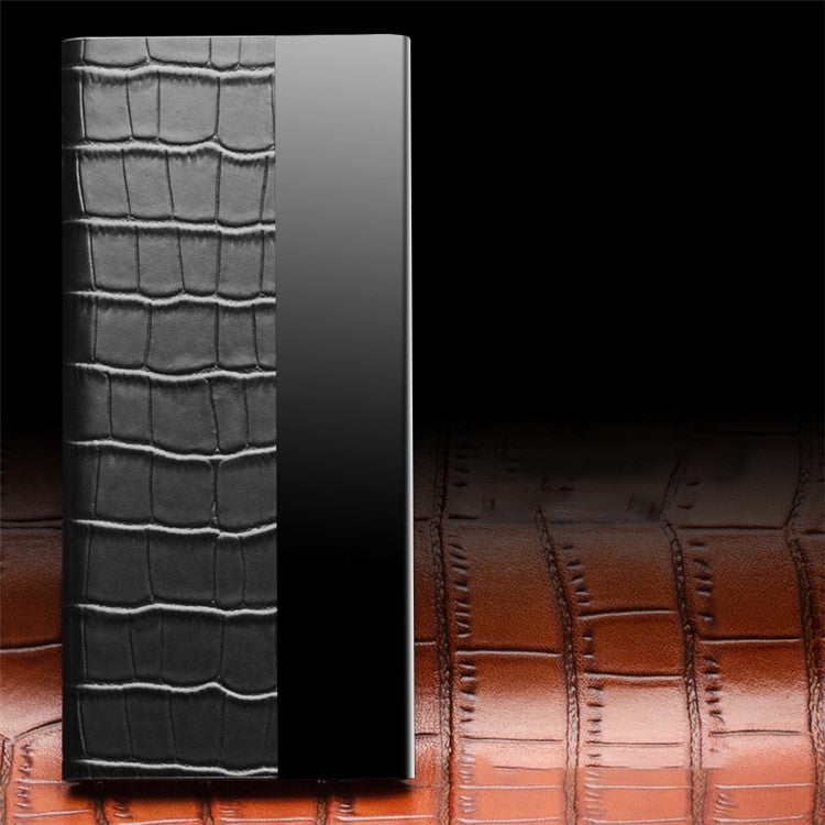 QIALINO Transparent View Window Cowhide Leather Case for Honor 60 Pro, Crocodile Texture Phone Cover - Black