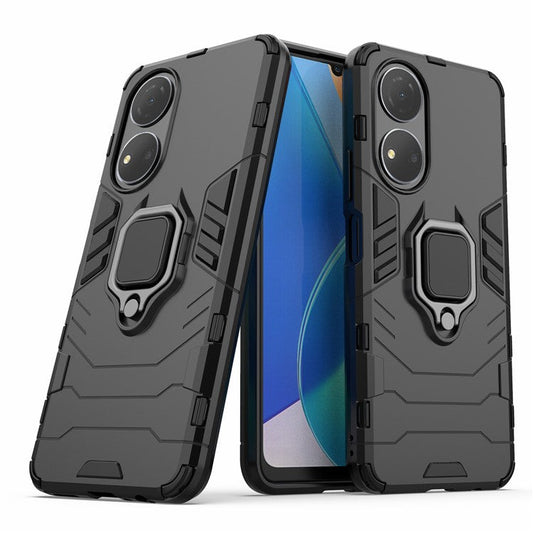 For Honor Play 30 Plus 5G / X7 4G Ring Kickstand Hard PC + Soft TPU Impact-resistant Phone Case - Black