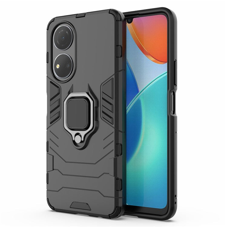 For Honor Play 30 Plus 5G / X7 4G Ring Kickstand Hard PC + Soft TPU Impact-resistant Phone Case - Black