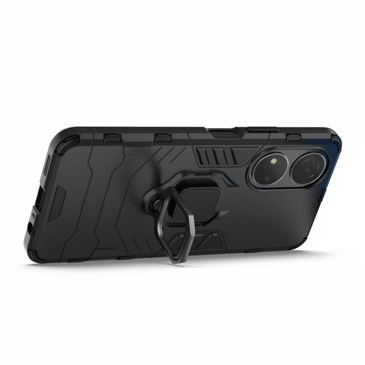 For Honor Play 30 Plus 5G / X7 4G Ring Kickstand Hard PC + Soft TPU Impact-resistant Phone Case - Black