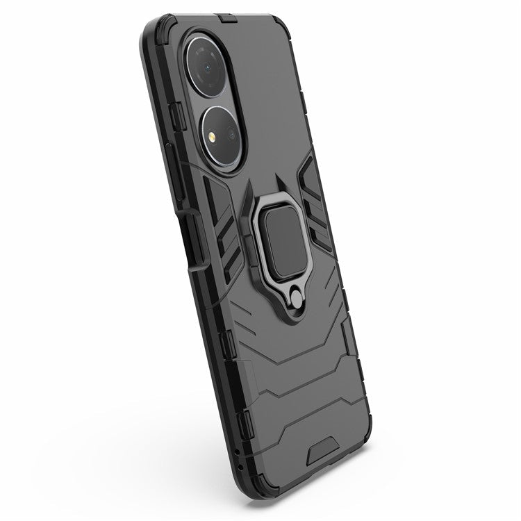 For Honor Play 30 Plus 5G / X7 4G Ring Kickstand Hard PC + Soft TPU Impact-resistant Phone Case - Black
