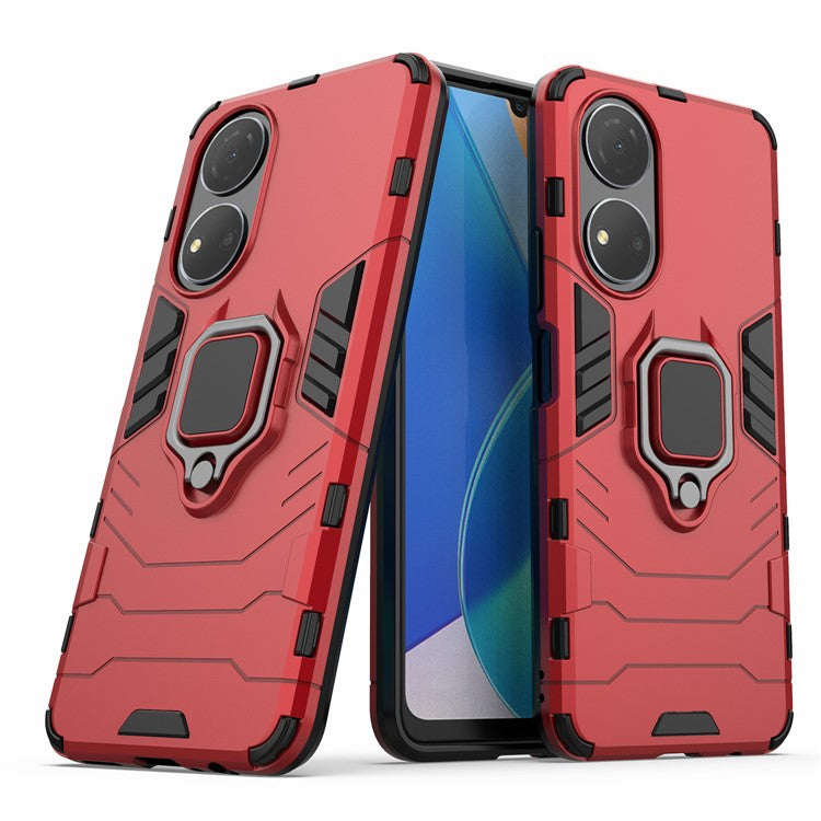 For Honor Play 30 Plus 5G / X7 4G Ring Kickstand Hard PC + Soft TPU Impact-resistant Phone Case - Red