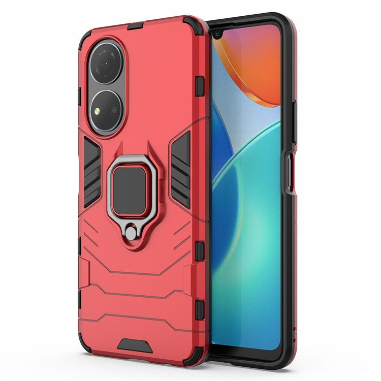 For Honor Play 30 Plus 5G / X7 4G Ring Kickstand Hard PC + Soft TPU Impact-resistant Phone Case - Red