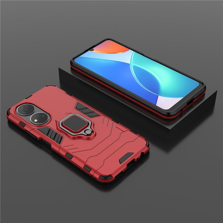 For Honor Play 30 Plus 5G / X7 4G Ring Kickstand Hard PC + Soft TPU Impact-resistant Phone Case - Red