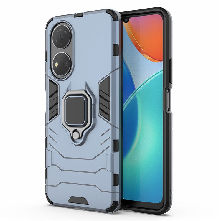 For Honor Play 30 Plus 5G / X7 4G Ring Kickstand Hard PC + Soft TPU Impact-resistant Phone Case - Blue