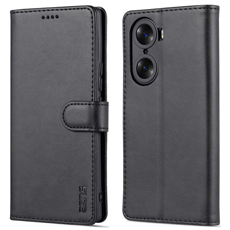 AZNS for Honor 60 Well-protected Anti-fall PU Leather Wallet Stand Mobile Phone Case Cover - Black