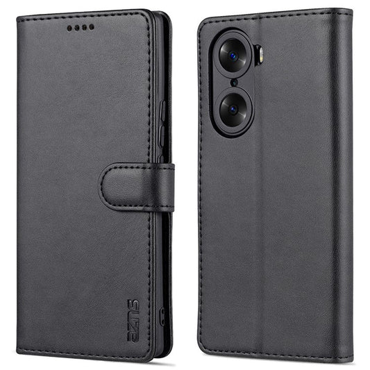 AZNS for Honor 60 Well-protected Anti-fall PU Leather Wallet Stand Mobile Phone Case Cover - Black