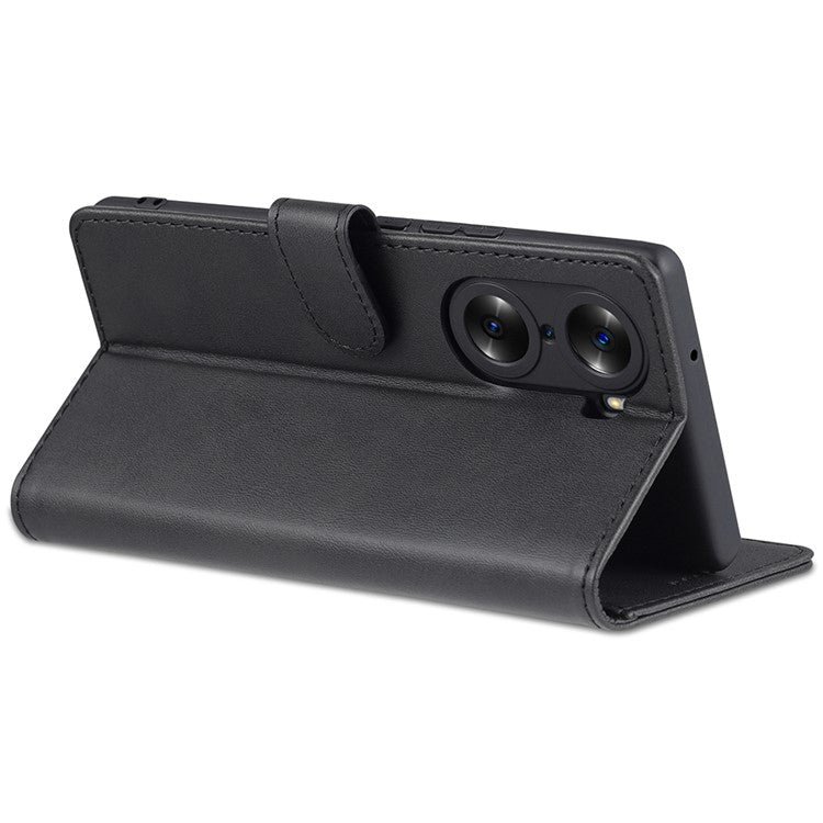 AZNS for Honor 60 Well-protected Anti-fall PU Leather Wallet Stand Mobile Phone Case Cover - Black