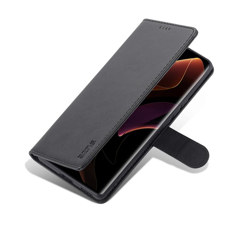 AZNS for Honor 60 Well-protected Anti-fall PU Leather Wallet Stand Mobile Phone Case Cover - Black