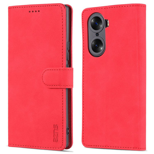 AZNS for Honor 60 Well-protected Anti-fall PU Leather Wallet Stand Mobile Phone Case Cover - Red