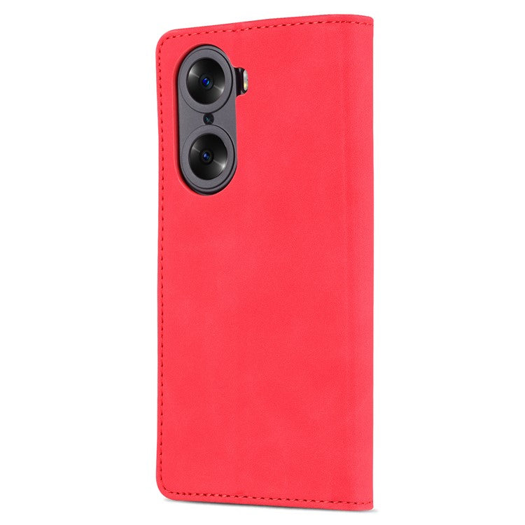 AZNS for Honor 60 Well-protected Anti-fall PU Leather Wallet Stand Mobile Phone Case Cover - Red