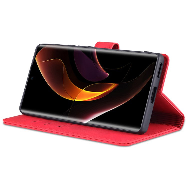 AZNS for Honor 60 Well-protected Anti-fall PU Leather Wallet Stand Mobile Phone Case Cover - Red