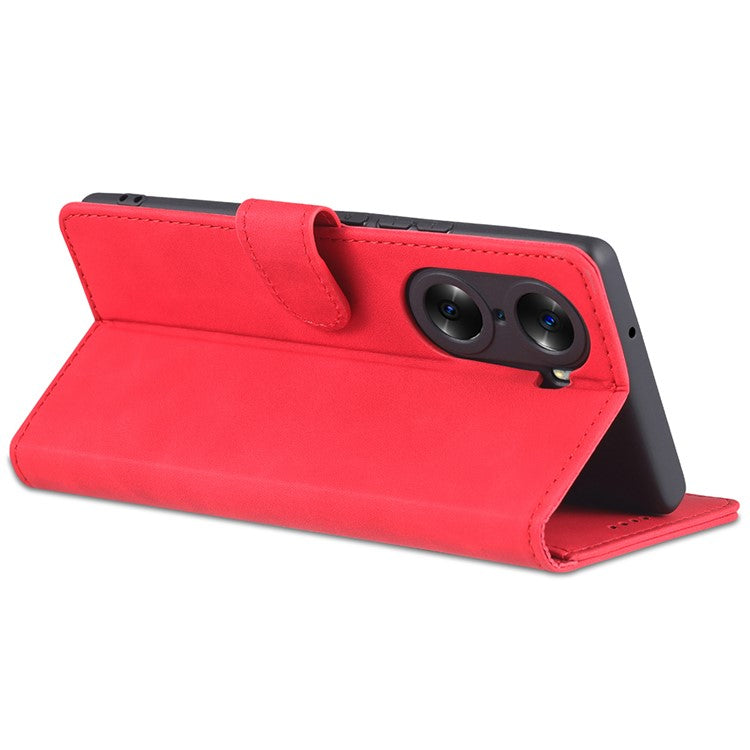 AZNS for Honor 60 Well-protected Anti-fall PU Leather Wallet Stand Mobile Phone Case Cover - Red