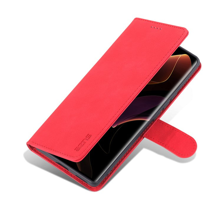 AZNS for Honor 60 Well-protected Anti-fall PU Leather Wallet Stand Mobile Phone Case Cover - Red