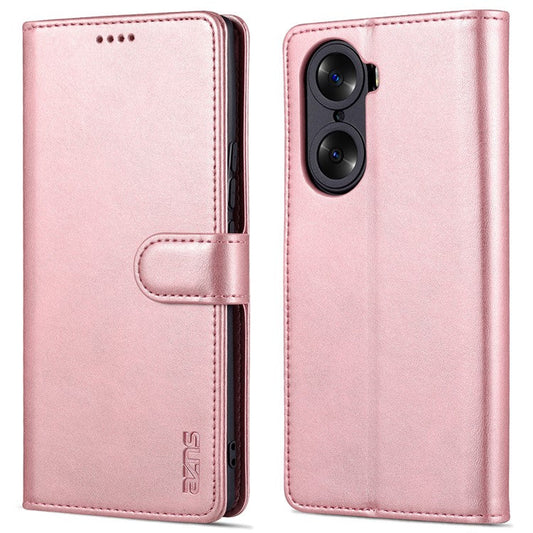 AZNS for Honor 60 Well-protected Anti-fall PU Leather Wallet Stand Mobile Phone Case Cover - Rose Gold