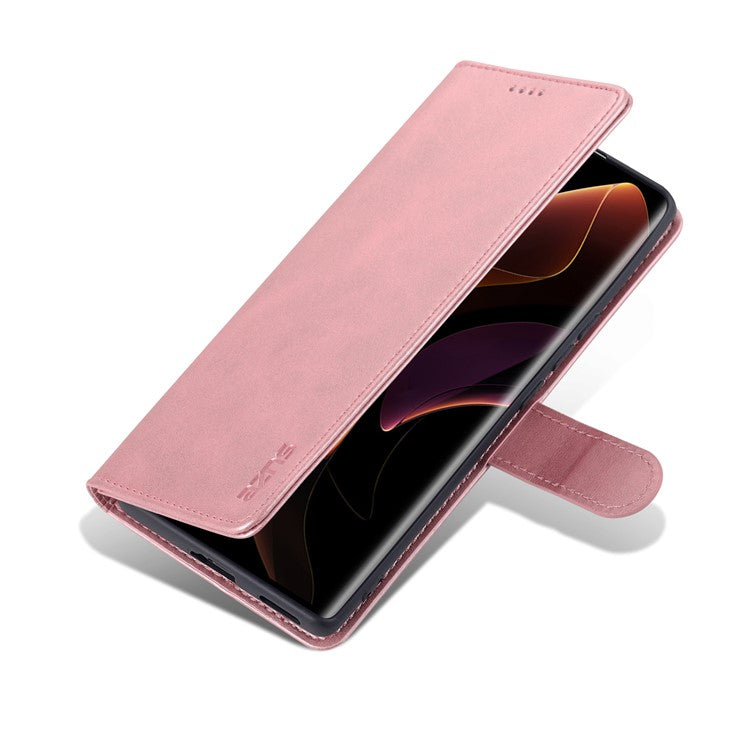 AZNS for Honor 60 Well-protected Anti-fall PU Leather Wallet Stand Mobile Phone Case Cover - Rose Gold