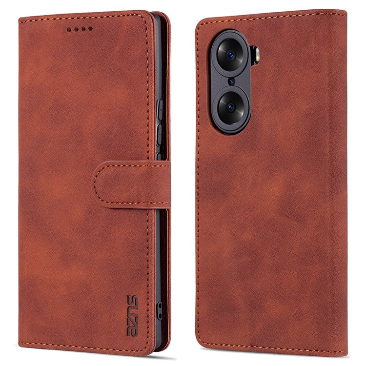 AZNS for Honor 60 Well-protected Anti-fall PU Leather Wallet Stand Mobile Phone Case Cover - Brown