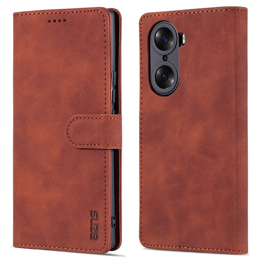 AZNS for Honor 60 Well-protected Anti-fall PU Leather Wallet Stand Mobile Phone Case Cover - Brown