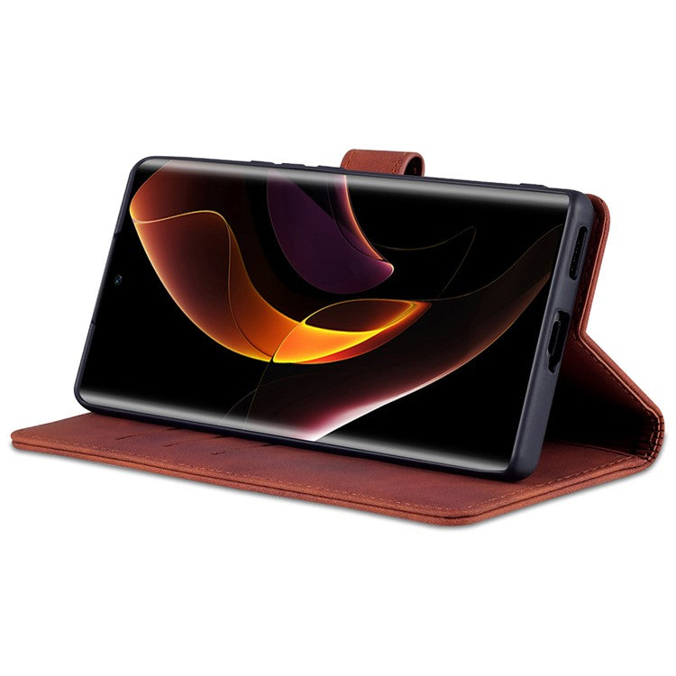 AZNS for Honor 60 Well-protected Anti-fall PU Leather Wallet Stand Mobile Phone Case Cover - Brown