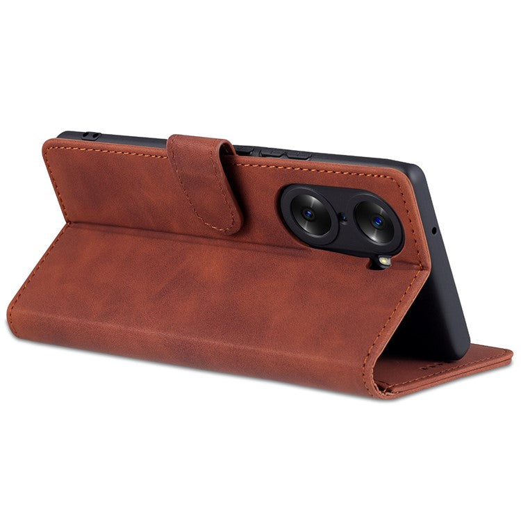 AZNS for Honor 60 Well-protected Anti-fall PU Leather Wallet Stand Mobile Phone Case Cover - Brown